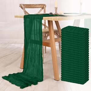 24 Pack Dark Green Cheesecloth Table Runner 10FT Boho Gauze Cheese Cloth Table Runner Rustic Sheer Fabric Table Runners for Wedding Bridal Shower Baby Shower Party(21.5120 Inch)