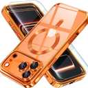 Misea Magnetic for iPhone 17 Pro Max Case Compatible with MagSafe [Never Yellowing] [Military Grade Drop Protection] Full Camera Lens Protector Plating Soft Clear Phone Case for Women, Cosmic Orange