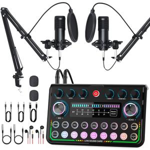 SkillDance Podcast Equipment Bundle for 2 with Soundboard & 2 Microphones, Plug-and-Play Setup for iPhone, Laptop & PC, Streaming & YouTube