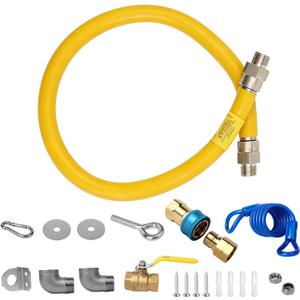 3/4" x 48" Flexible Gas Hose Kit 1675KIT48 for Commercial Kitchen, Flex Gas Line Quick Connect with Safety Features Built In, Mobile Gas Connector Safety System Kit for Cleaning Move Appliances