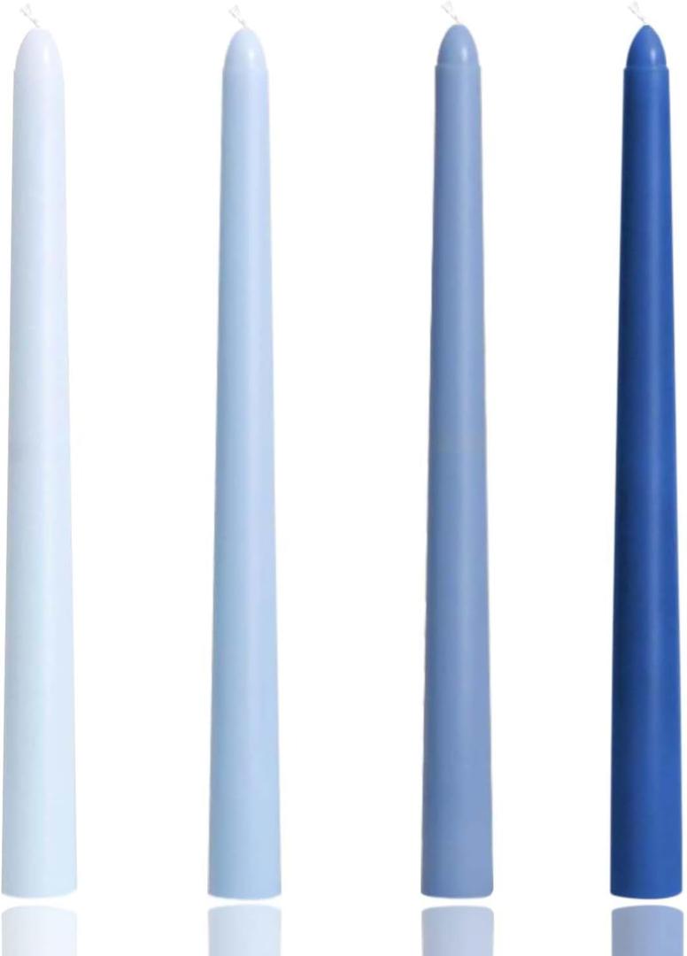 10 inch Dark Blue Gradient Taper Candles, Set of 4 Tapered Candle, Tall Candlesticks, Conical Stick Candles, Smokeless, for Home Dinner, Party, Wedding, Halloween, Christmas (Blue Series, 10inch)