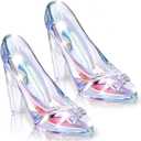 Suclain 2 Pcs Glass Slipper Princess Crystal High Heels Shoes Ornaments Glass Slipper Decoration Gift for Weddings Birthday Party Favors Ornaments Girls Women(Holographic)