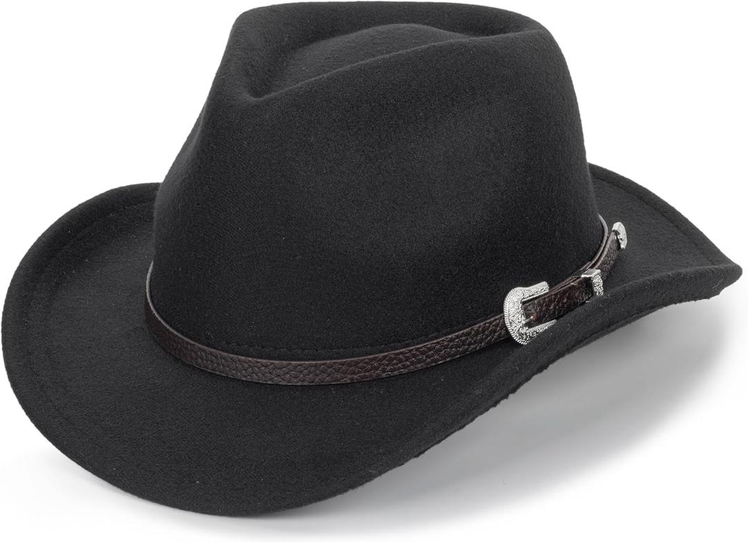Womens Western Cowboy HatRoll Up Cowgirl HatsWide Brim Fedoras Hat with Belt Buckle (Medium)