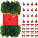 16FT Christmas Garland for Christmas Decoration,Non-Lit Soft Greenery Holiday Decor with 12pcs Xmas Red Bell and 12pcs Decor Bow Home Artificial Christmas Twist Garland for Weeding Party Decoration