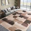 Large Machine Washable 9x12 Area Rug, Soft Modern Geometric Abstract Brown Rugs for Bedroom Living Room, Non-Shedding Faux Wool Indoor Throw Floor Carpet for Office Entryway Dining Room Decor