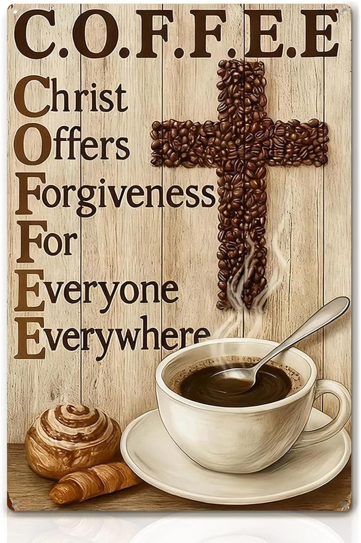 Vintage Coffee Metal Iron Tin Signs Christian Wall Art Decoration Inspirational Wall Decor for Family Living Room Kitchen Motivational Decor Cafe Sign Pictures 8x12 In