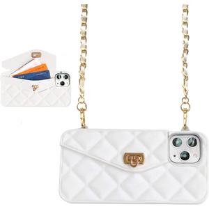 UnnFiko Wallet Case Compatible with iPhone 13 Pro Max, Cute Light Luxury Bag Design, Purse Flip Card Pouch Cover Soft Silicone Case with Handstrap Long Shoulder Strap (White, iPhone 13 Pro Max)