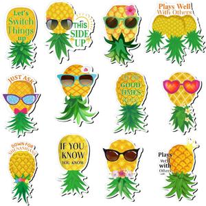Xuhal 12 Pcs Pineapple Magnets Cruise Door Decorations Magnetic Tropical Pineapple Decals Decor Cruise Door Refrigerator Car Magnets Stickers for Cabin Summer Party Car Accessories