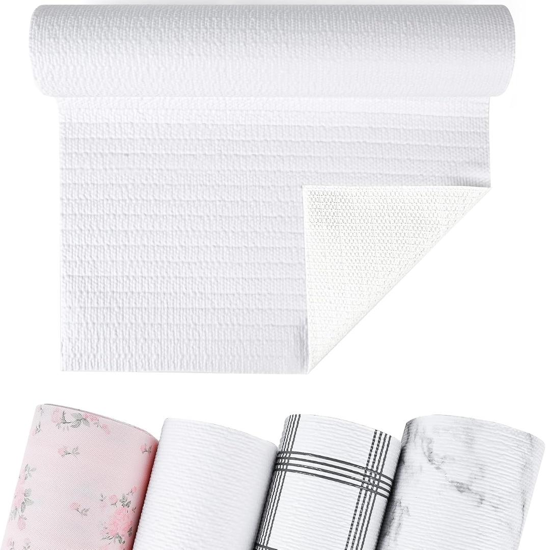 2 x Non-Adhesive Shelf and Drawer Liner for Kitchen Cabinets, 12 in x 10FT Strong Non-Slip Cabinet Liners for Shelves, Refrigerator, Pantry Storage, Bathroom Closet, Easy to Clean & Cut, White