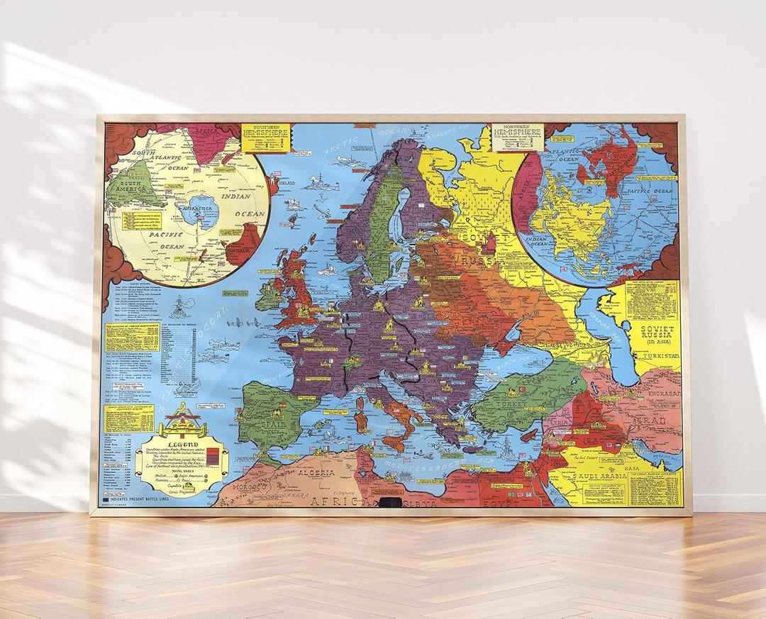 World War II: World Theater - Pictorial Map, 1943 - Historical Map Print - 24in x 16in