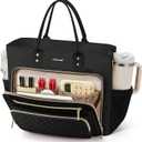 LOVEVOOK Lunch Bag, Tote Bag for Women with Insulated Lunch Compartment, Large Capacity Work Tote fit 15.6 Inch Laptop, Teacher Nurse Bag for Work, Crossbody Bags for Women with Cup Holder, Black