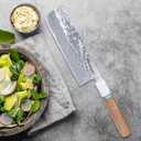 Meteorite Nakiri Japanese Vegetable Knife, For Precision Veggie Prep, Hand-Hammered Starry Damascus, Convex Grind Edge, Olive Wood Handle Gourmet Gift IceRaven 7 Inch