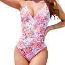 One Piece Swimsuit Women Tummy Control Bathing Suit Teen Girls Floral Modest Swim Suits Shapewear Slimming Swimwear (S)