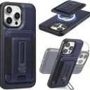 Detachable Card Holder for iPhone 16 Pro Case Leather with Stand, fits for MagSafe, Adjustable Kickstand Wallet,Strong Magnetic Leather Case with Screen Protector (Navy, IP16 Pro-6.3inch)