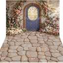 Kate Floral Backdrops Arch Door with Flowers Spring Backdrops for Photography Combo Stone Floor 2 Pieces Backdrop 10x6.5ft&10x6.5ft