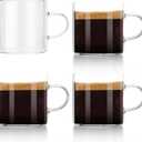 4-Pack 4oz Espresso Cups Espresso Shot Glasses with Handle, Small Glass Coffee Cups, Espresso Mugs Demitasse Cups Cappuccino Cup for Hot or Cold Latte, Tea, Microwave Dishwasher Safe