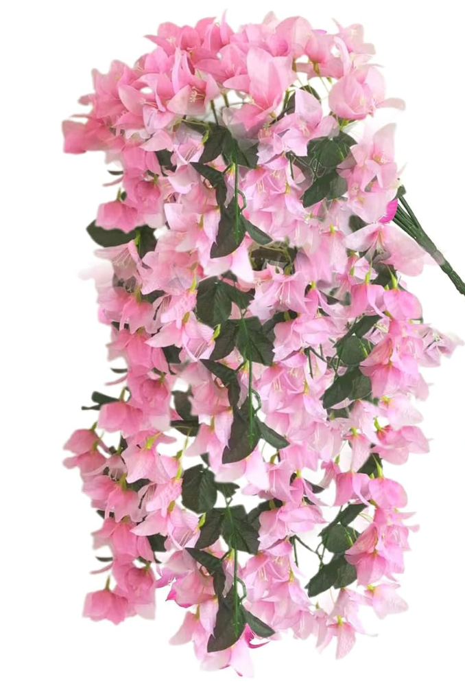  Artificial Faux Bougainvillea Flowers Plants for Summer Decoration,Outdoor Flowers Uv Resistant, Fake Silk Long Trailing Vines for Front Door Porch Planter Patio Balcony Yard E