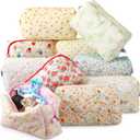 Paterr 10 Pcs Quilted Makeup Bag Bulk Cotton Floral Cosmetic Bag Women Girls Bridesmaid Gifts Cute Makeup Pouch Coquette Aesthetic Travel Toiletry Organizer(Classic Style, 7.87 x 4.72 x 3.15 Inches)