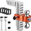 Kohree Adjustable Trailer Hitch Fit 2 Inch Receiver, Dual Solid Ball 2" and 2-5/16"(12,500 LBS GTW), 10" Drop & Rise Heavy Duty Aluminum Tow Hitch with 4 Silencer Pads & 2 Locking Hitch Pin, Orange
