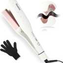 Tiwiche S-Shaped Curling Iron for Beach Waves, 1.5-Inch Barrel with Tourmaline Ceramic & Dual Voltage for Wet & Dry Hair, 30s Fast Heat, 4 Temp Settings (320-410F), Auto Shut-Off (White)