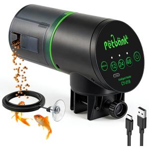 Automatic Fish Feeder for Aquarium - Auto Fish Food Dispenser Rechargeable for Small Large Tank with USB Charger Cable12/24/48H Interval Esay Set Up (Black, CY-019)