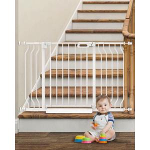 Mom's Choice GROWNSY Baby Gate, 29.5"-53" Auto-Close Dog Gate for Stairs & Doorways, Pressure-Mounted Easy Install Baby Gate - No Drill, Anti-Trip, Walk Through, Safe & Durable (29"-53"*30", White)