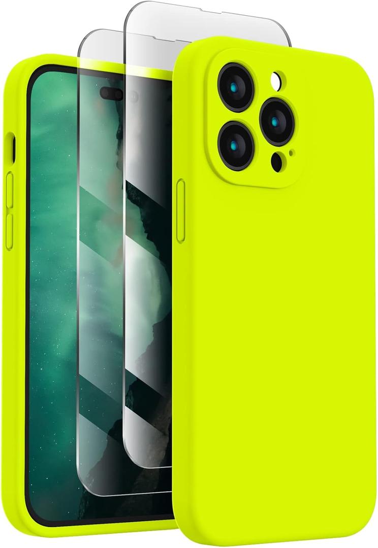 FireNova Designed for iPhone 14 Pro Case, Silicone Upgraded [Camera Protection] Phone Case, Soft Anti-Scratch Microfiber Lining Inside, 6.1 inch,Fluorescent Green