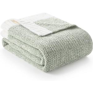 Snuggle Sac Heather Sage Green Blanket for Couch, Reversible Super Soft Knitted Blankets Warm Cozy Fuzzy Plush Throw Blankets for Sofa, Bed, Camping, Sage Green, 60x80 inches