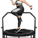 BCAN 450/550 LBS Foldable Mini Trampoline, 40"/48" Adult Fitness Trampoline with Bungees, U Shape Adjustable Foam Handle, Stable & Quiet Exercise Rebounder, Indoor/Outdoor Workout (40in, 40-Black)