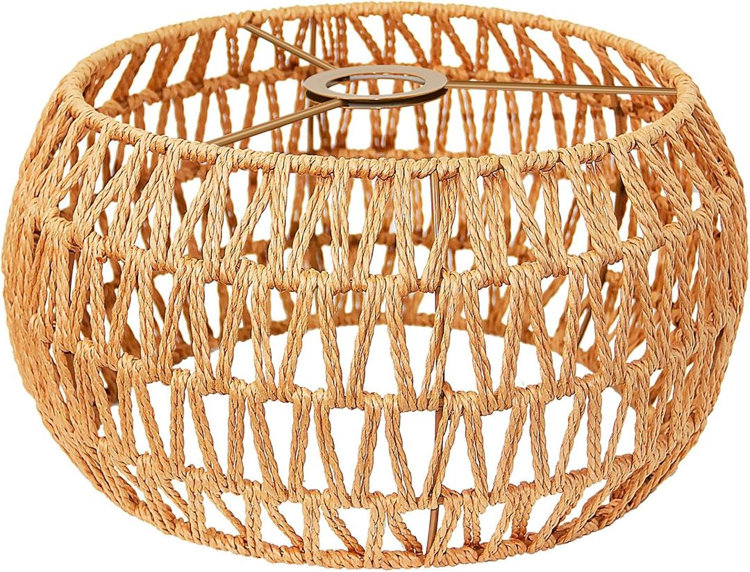 Hanging Light Lamp Shades Boho Rattan Lamp Shades, Woven LampShades for Floor Lamps Rattan Pendant Lights Boho Lamp Ceiling Light, Table Lamps, Plug in Pendant Light (12.6 Inch-Drum Shade)