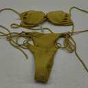 SOLY HUX Bathing Suit for Women Halter Ring Linked Tie Side Bikini Sets Two Piece Swimsuit (Small, Plain Mustard Yellow)