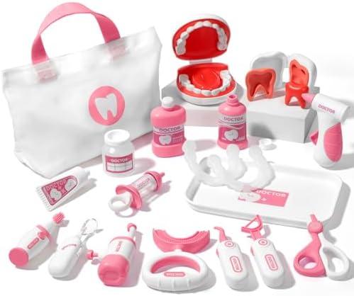 Liberry Toy Doctor Kit for Toddlers 3 4 5 Years Old, 22 Pieces Dentist Playset with Medical Bag & Dental Tools, Doctor Pretend Play Set for Girls (Pink)