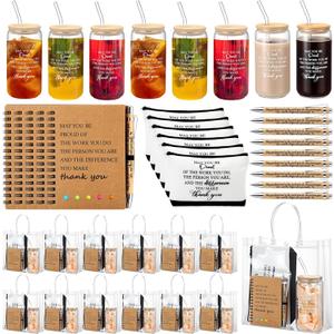 60 Pcs Employee Appreciation Gifts Bulk Inspirational Glass Cup Makeup Bag Bamboo Pen Inspirational Notebook and Bag for Valentines Day Staff Coworker Team Office (May You Be Proud)