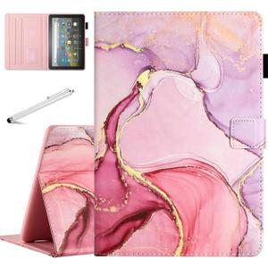Fancity Case Fits All-New Amazon Kindle Fire HD 10 & 10 Plus (13th/11th Generation, 2023/2021 Release), PU Leather Stand Cover with Smart Auto Wake/Sleep & Pen Holder Card Slot, Marble Pink