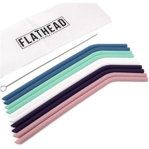 Premium Bent Silicone Reusable Straws, Set of 10 with Cleaning Brush - Flexible, Long, Colorful, Bendy Reusable Straws for 20oz to 32oz Tumblers and Smoothie Cups - Dishwasher Safe and Easy to Clean (Bent (8 mm))
