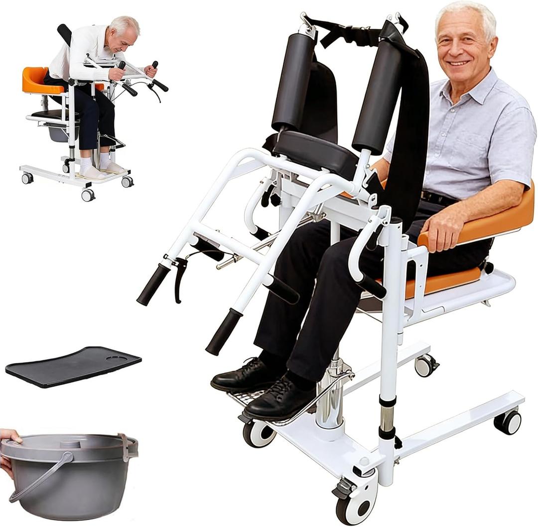 Patient Lift Transfer Chair for Home, Hydraulic Patient Lift Chair with Adjustable Height & 180 Open Design - Home Care Mobility Transfer Chair for Elderly Adults, 330 lb Capacity, Oversized