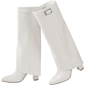 Ankis Fold Over Knee High Boots for Women Chunky Heels Pointed toe with Side Zipper Long Tall Boots, size 9