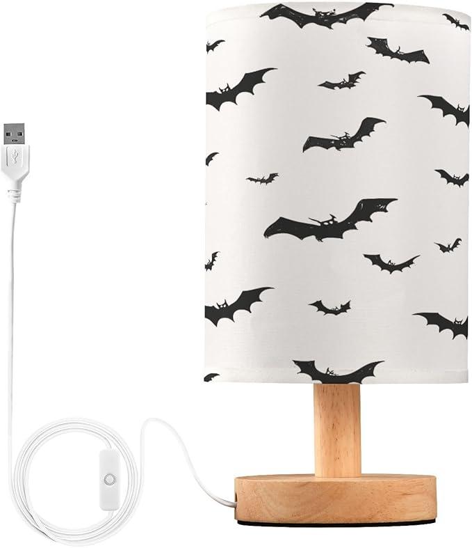 susiyo Pattern Bats Christmas Lights Bedside Table Lamp Woodland,Nightstand Lamps with USB Port Desk Lamps for Living Room Nursery Office Home Decor