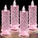 Rose Shadow LED Flameless Candles, 4PCS Romantic Battery Operated Candles Led Pillar Candles for Valentines Romantic Propose Anniversary Wedding Decorations(Pink, D 2.5" x H 7.2")