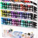 Dicunoy Desktop Pens Organizer, Acrylic Vertical Clear Art Holder for 150 Pens, 13 Compartments Angled Pen Holders for School, Office, Classroom, Stationery
