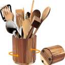 KINGSOW Utensil Holder for Kitchen Countertop: 360° Rotating Wooden Utensil Crocks  Farmhouse Cooking Spoons Organizer