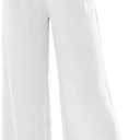 EVALESS Womens High Waisted Button Pleated Wide Leg Pants Beach Vacation Trouses (Medium, White)