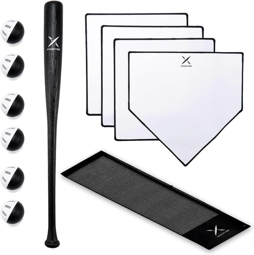 Grand Slam Baseball Bat Set, Includes 1 Plastic Bat, 6 Perforated Balls and 4 Throw Down Bases for Youth, Teenagers, Adults