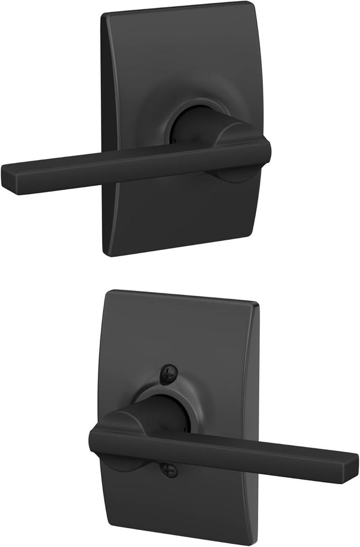 Schlage F10 LAT 622 CEN Latitude Door Lever with Century Trim, Hall & Closet Passage Lock, Matte Black