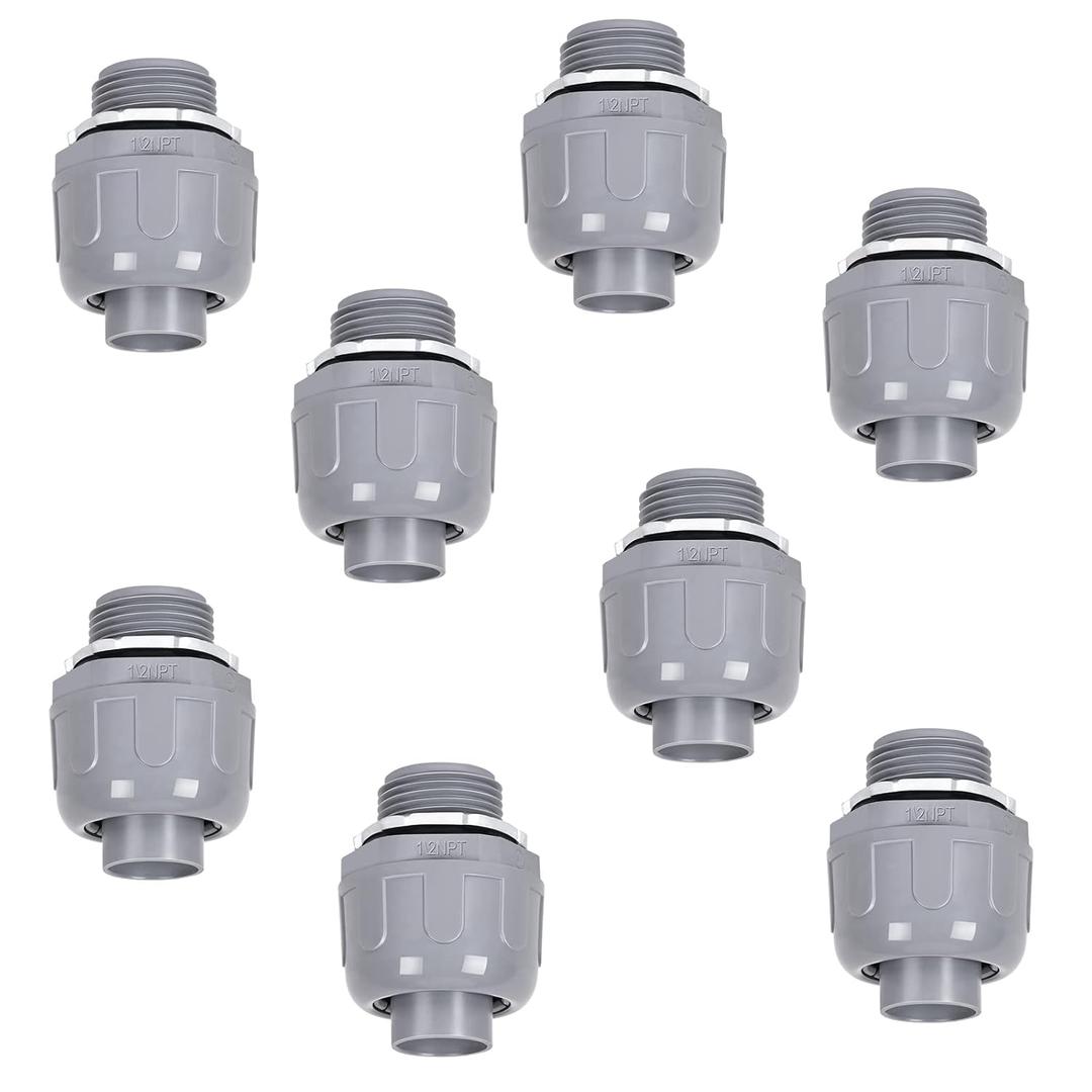 1/2 Liquid Tight Connector, Yolleach Flexible Nonmetallic Electrical Conduit, Straight PVC Conduit Connector, UL Listed (8)