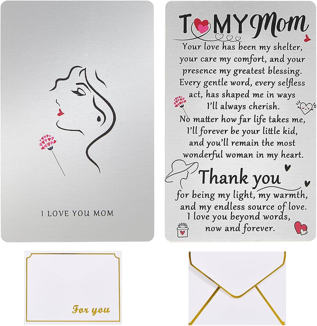 9 x Mothers day gifts for mom, My Mommy Valentines Day Wallet Card from Daughter, Dear Birthday Card, Long Distance Gifts Angel, I love You Mom PresentTo my mom (Silver)