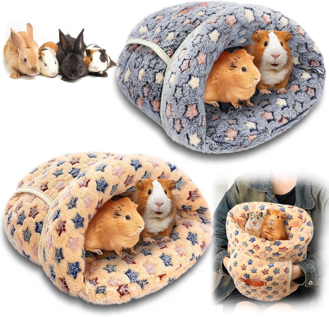 Wenqik 2 Pcs Guinea Pig Hideouts Washable Bunny Bedding Cuddle Warm Small Pet Sack Supplies Portable Pet Carrier Cage Nest Guinea Pig Accessories for Cage(Blue, Khaki, Star)