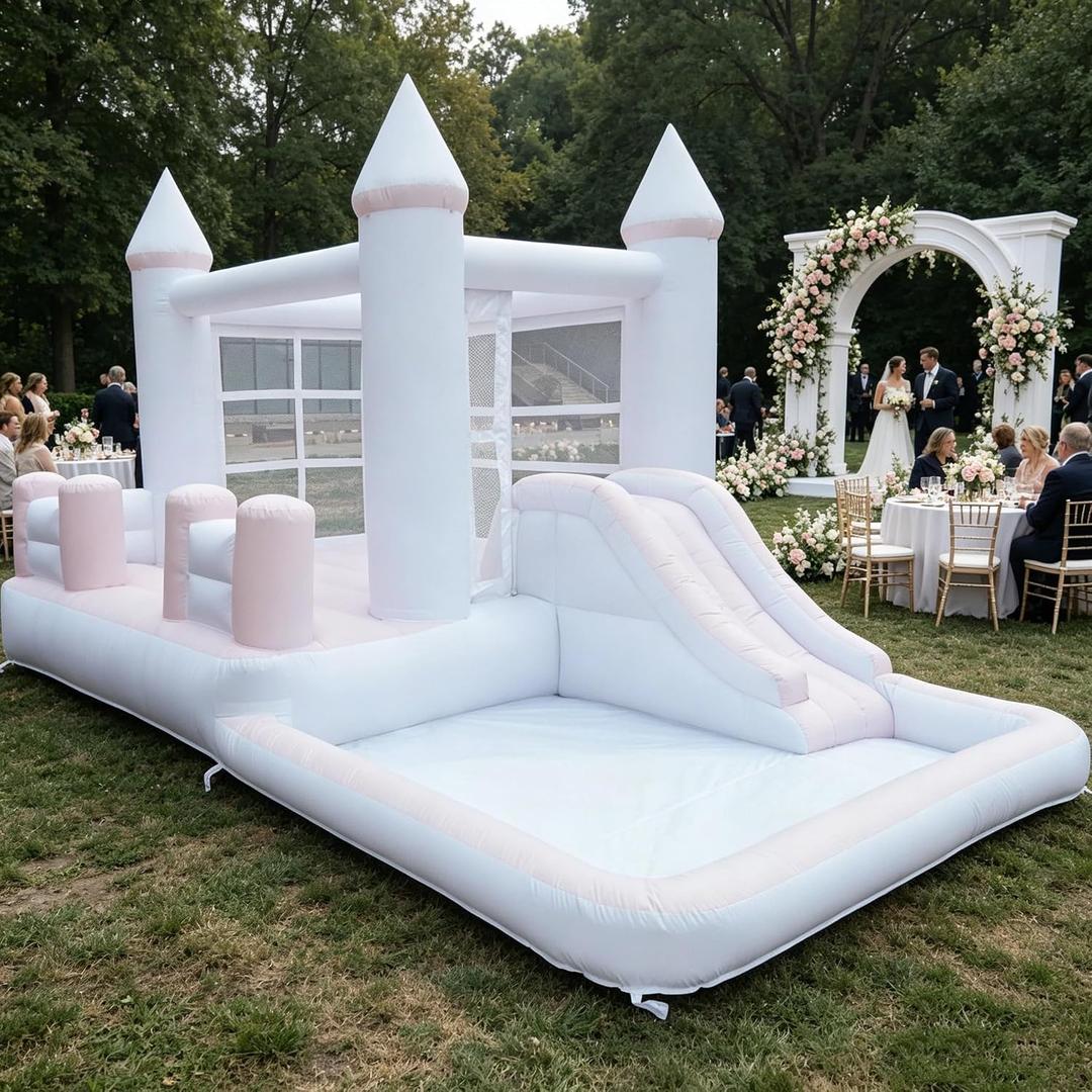 wavemore 15.9' X9.7 ' White Bounce House with Slide and Ball Pit, Small