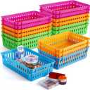 16 Pack Classroom Storage Baskets, Small Plastic Organizer Basket, Colorful Storage Trays for Organizing, Pencil Containers Baskets for Home School Office Desk Shelf, 10.2"L x 6.5"W x 2.4"H