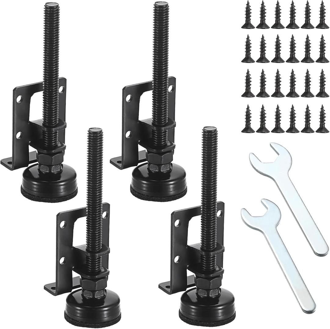 OwnMy 4 Packs Adjustable Furniture Leveling Feets L Shaped Furniture Levelers Legs, Heavy Duty Furniture Mounting Brackets Metal Furniture Leveling Feet for Workbench Cabinet Wardrobe, 4.7" H, Black